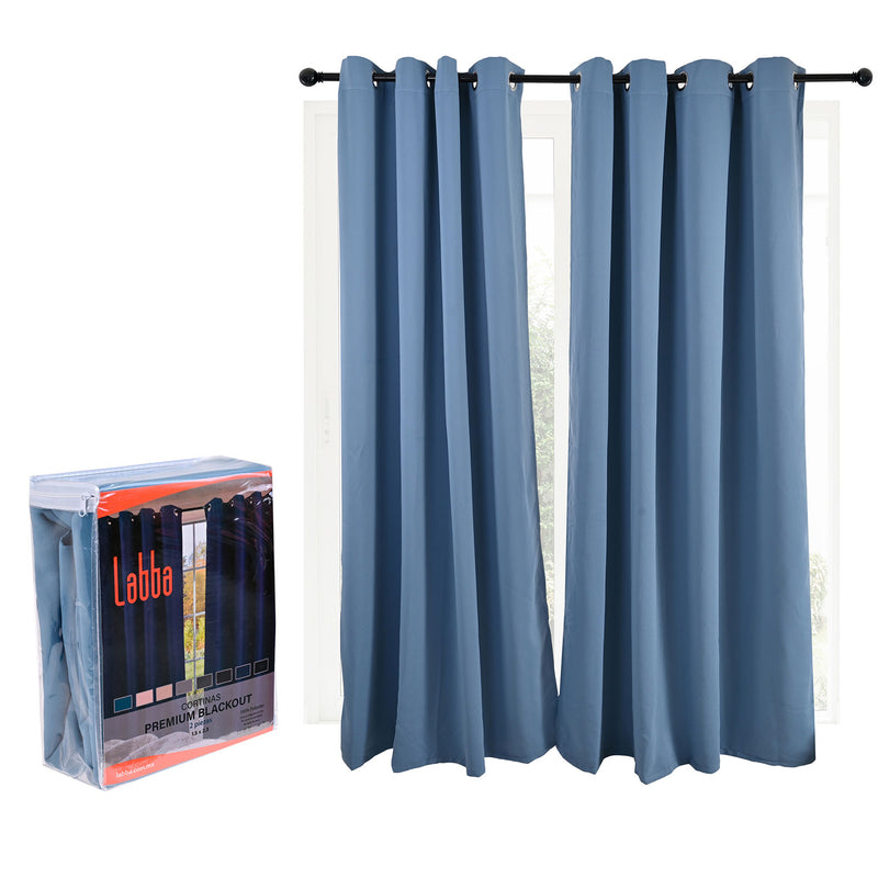 Cortinas Blackout Premium Labba, Azul Acero, 3x2.3 metros, 2 paneles