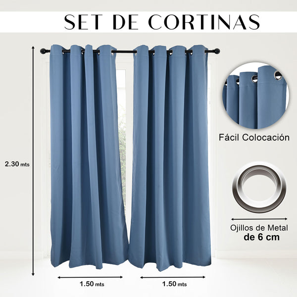 Cortinas Blackout Premium Labba, Azul Acero, 3x2.3 metros, 2 paneles