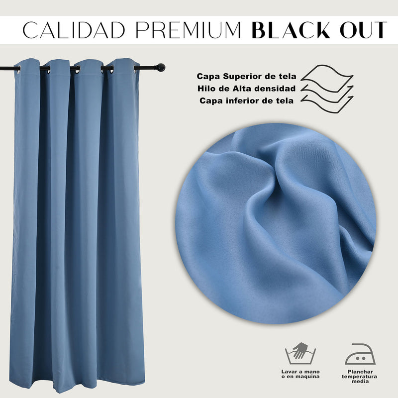 Cortinas Blackout Premium Labba, Azul Acero, 3x2.3 metros, 2 paneles