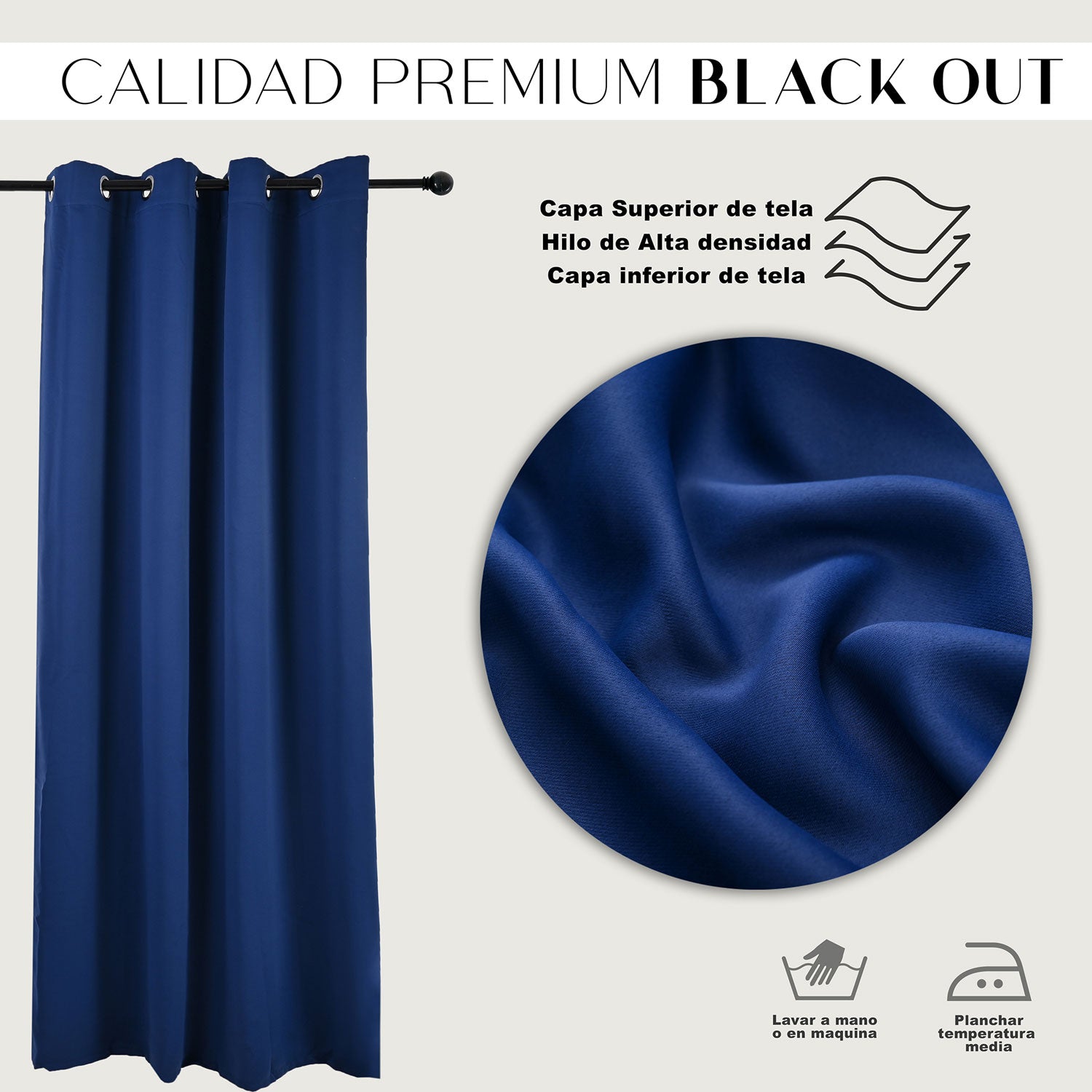 Cortinas Blackout Premium Labba, Azul Marino, 3x2.3 metros, 2 paneles