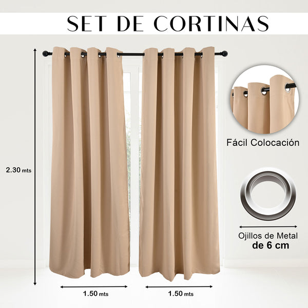 Cortinas Blackout Premium Labba, Beige, 3x2.3 metros, 2 paneles