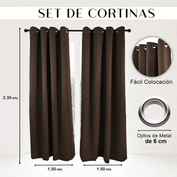 Cortinas Blackout Premium Labba, Chocolate, 3x2.3 metros, 2 paneles