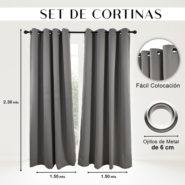 Cortinas Blackout Premium Labba, Gris, 3x2.3 metros, 2 paneles