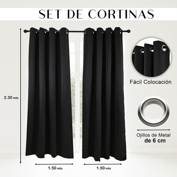 Cortinas Blackout Premium Labba, Negro, 3x2.3 metros, 2 paneles