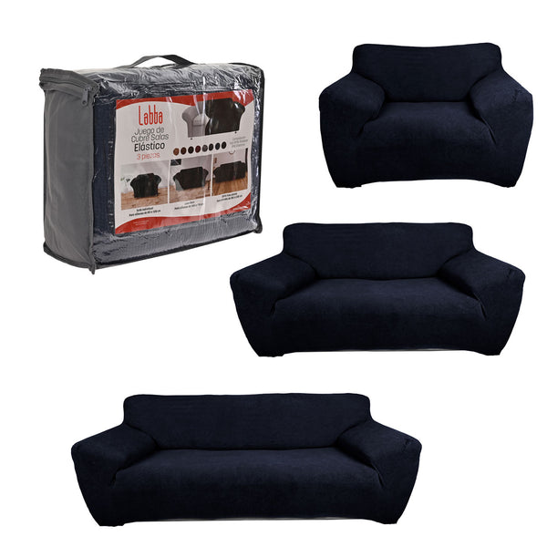 Protectores ajustables de sillón LABBA | Set de 3 piezas elásticas color Azul Marino