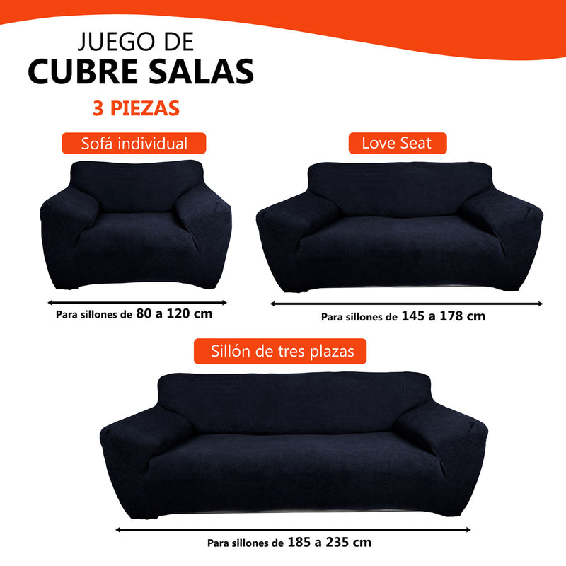 Protectores ajustables de sillón LABBA | Set de 3 piezas elásticas color Azul Marino
