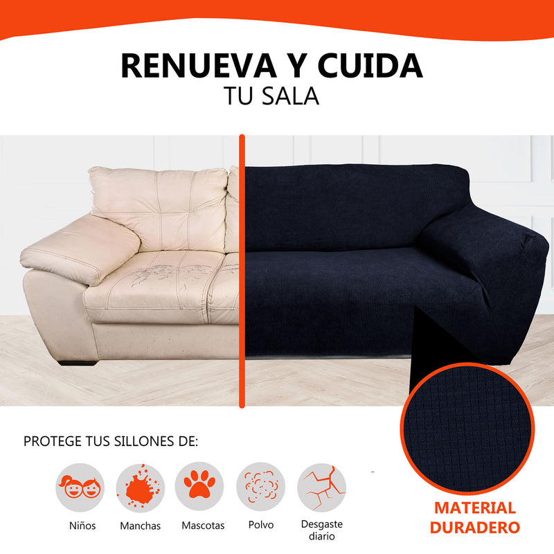 Protectores ajustables de sillón LABBA | Set de 3 piezas elásticas color Azul Marino