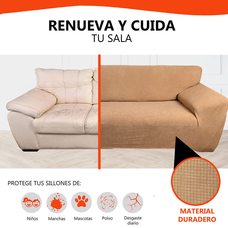 Protectores ajustables de sillón LABBA | Set de 3 piezas elásticas color Camel