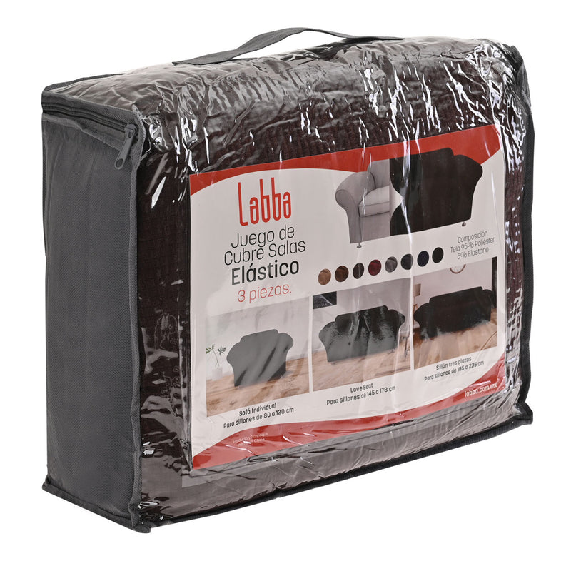 Protectores ajustables de sillón LABBA | Set de 3 piezas elásticas color Chocolate