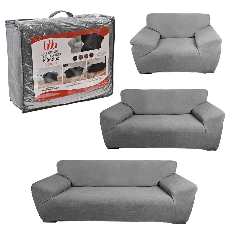 Protectores ajustables de sillón LABBA | Set de 3 piezas elásticas color Gris Claro