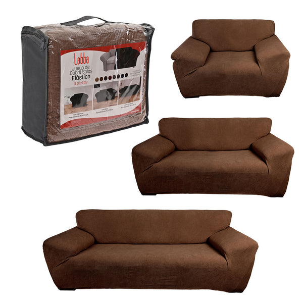 Protectores ajustables de sillón LABBA | Set de 3 piezas elásticas color Marrón Oscuro