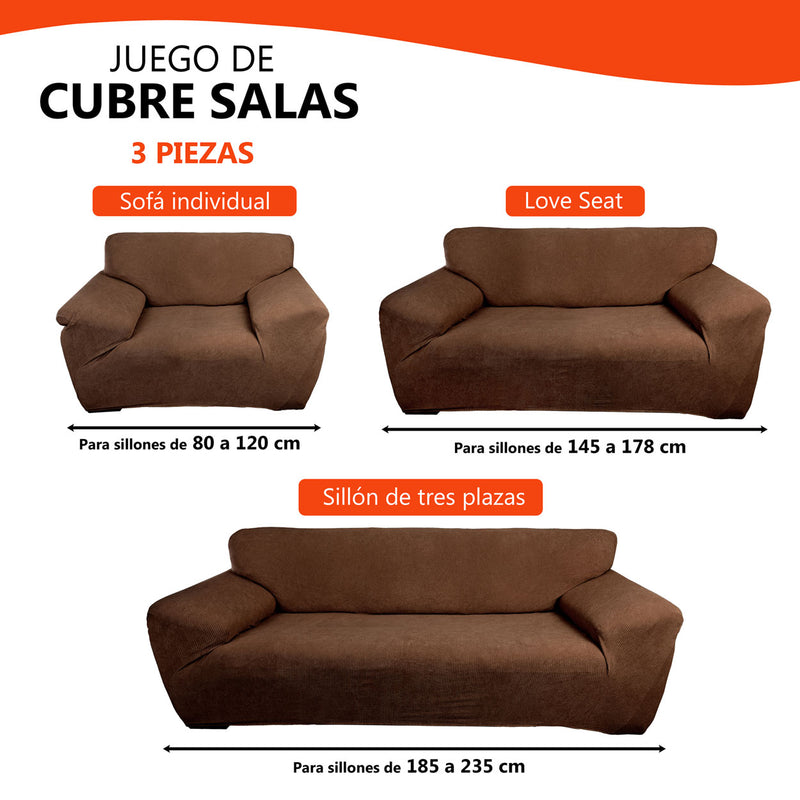 Protectores ajustables de sillón LABBA | Set de 3 piezas elásticas color Marrón Oscuro