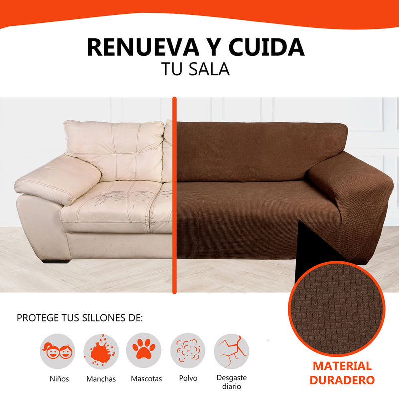 Protectores ajustables de sillón LABBA | Set de 3 piezas elásticas color Marrón Oscuro