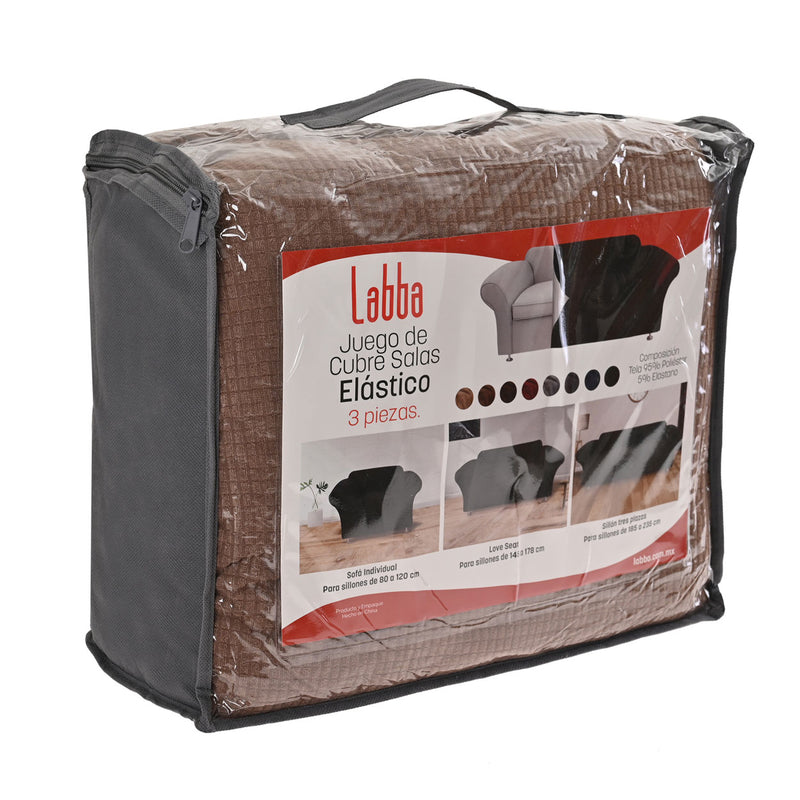 Protectores ajustables de sillón LABBA | Set de 3 piezas elásticas color Marrón Oscuro