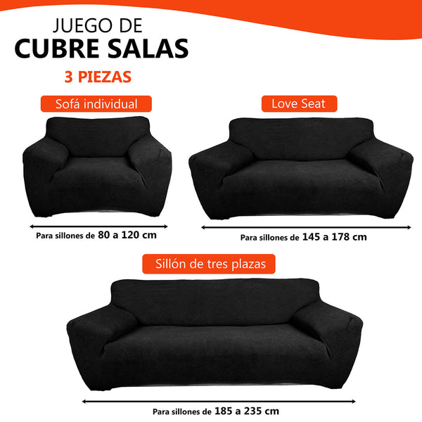 Protectores ajustables de sillón LABBA | Set de 3 piezas elásticas color Negro