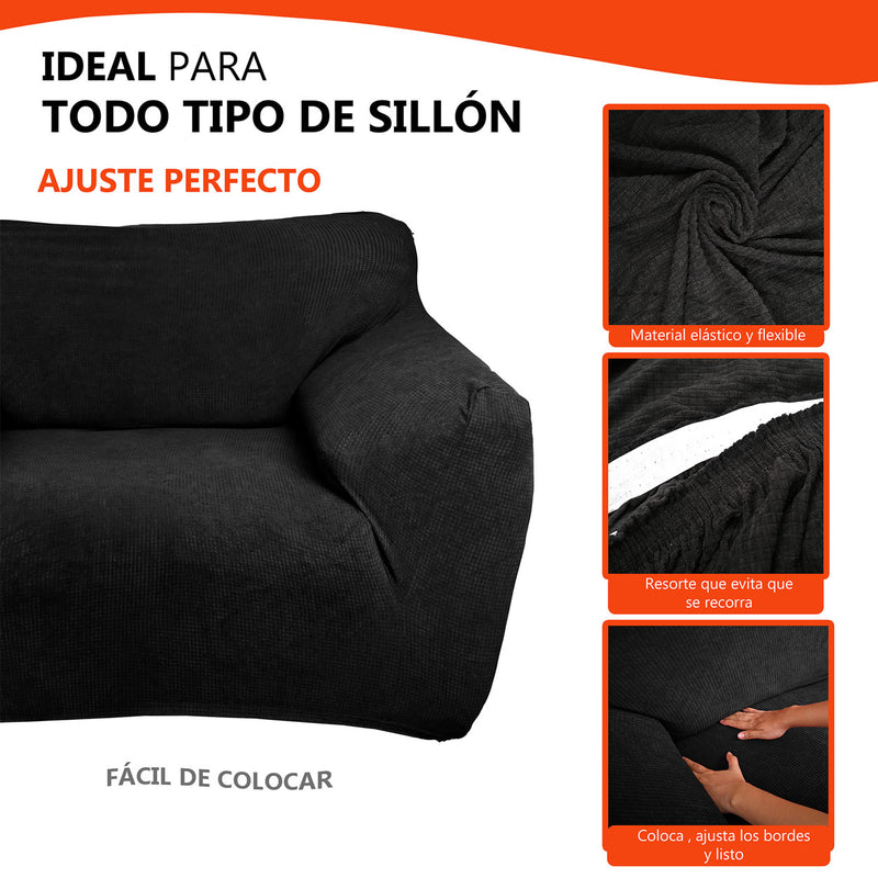 Protectores ajustables de sillón LABBA | Set de 3 piezas elásticas color Negro