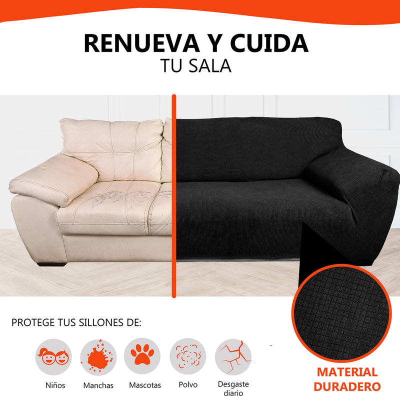 Protectores ajustables de sillón LABBA | Set de 3 piezas elásticas color Negro