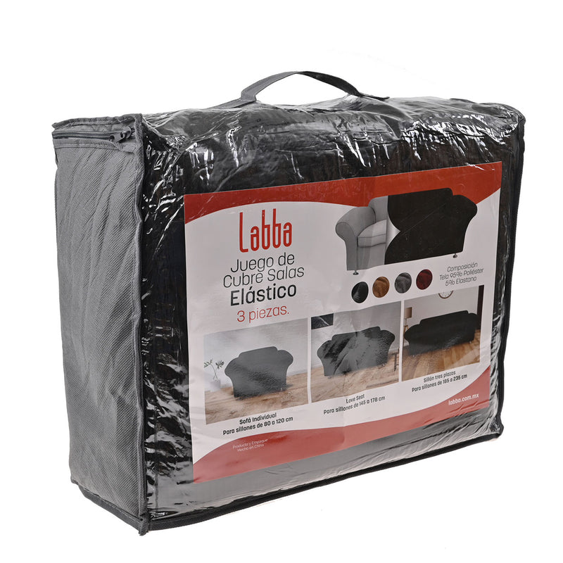 Protectores ajustables de sillón LABBA | Set de 3 piezas elásticas color Negro