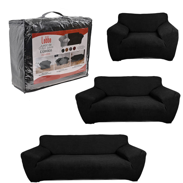 Protectores ajustables de sillón LABBA | Set de 3 piezas elásticas color Negro