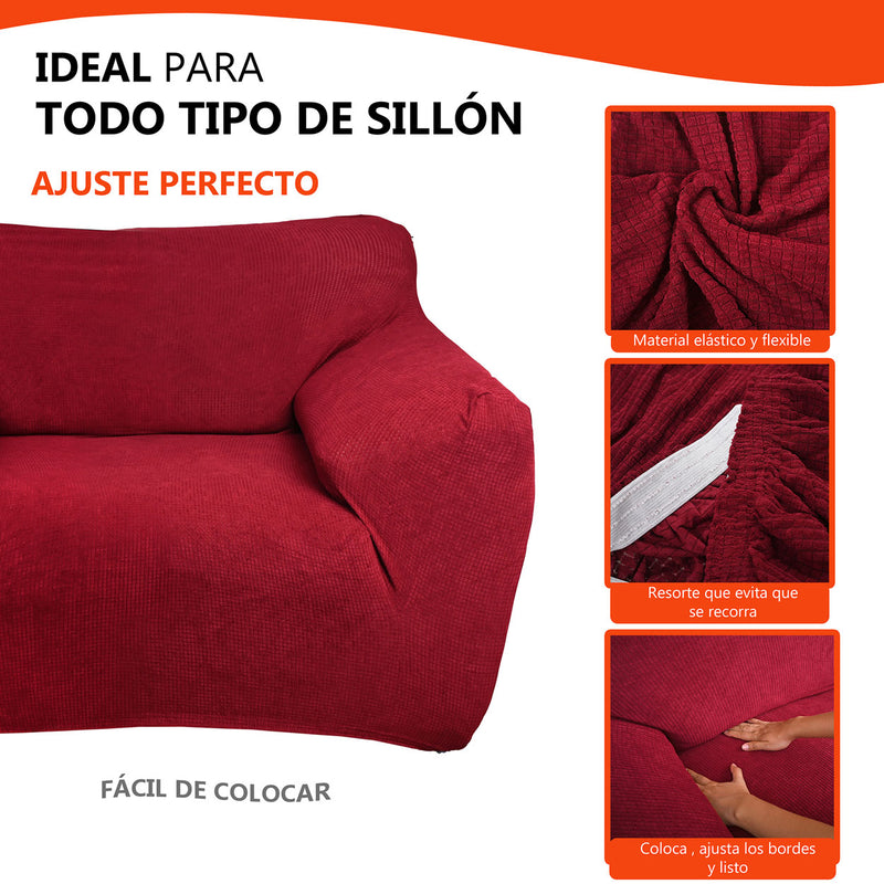 Protectores ajustables de sillón LABBA | Set de 3 piezas elásticas color Rojo vino