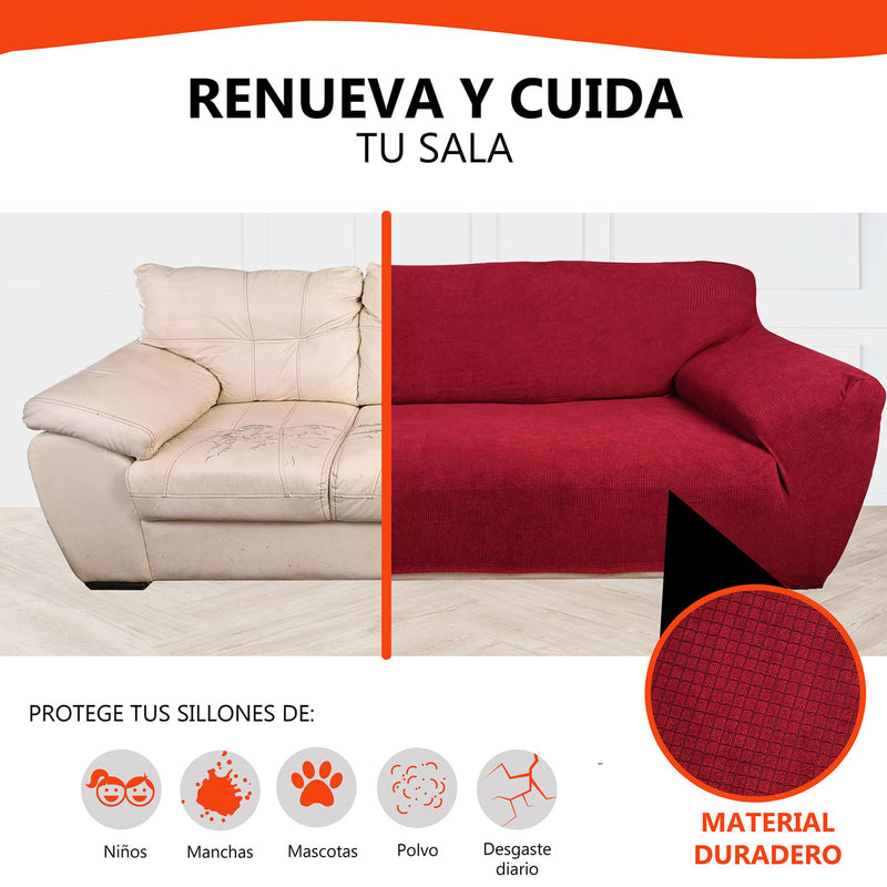 Protectores ajustables de sillón LABBA | Set de 3 piezas elásticas color Rojo vino