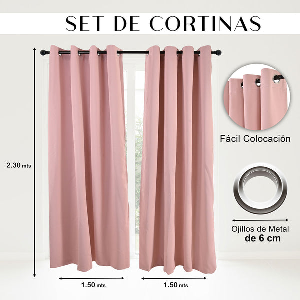 Cortinas Blackout Premium Labba, Rosa, 3x2.3 metros, 2 paneles