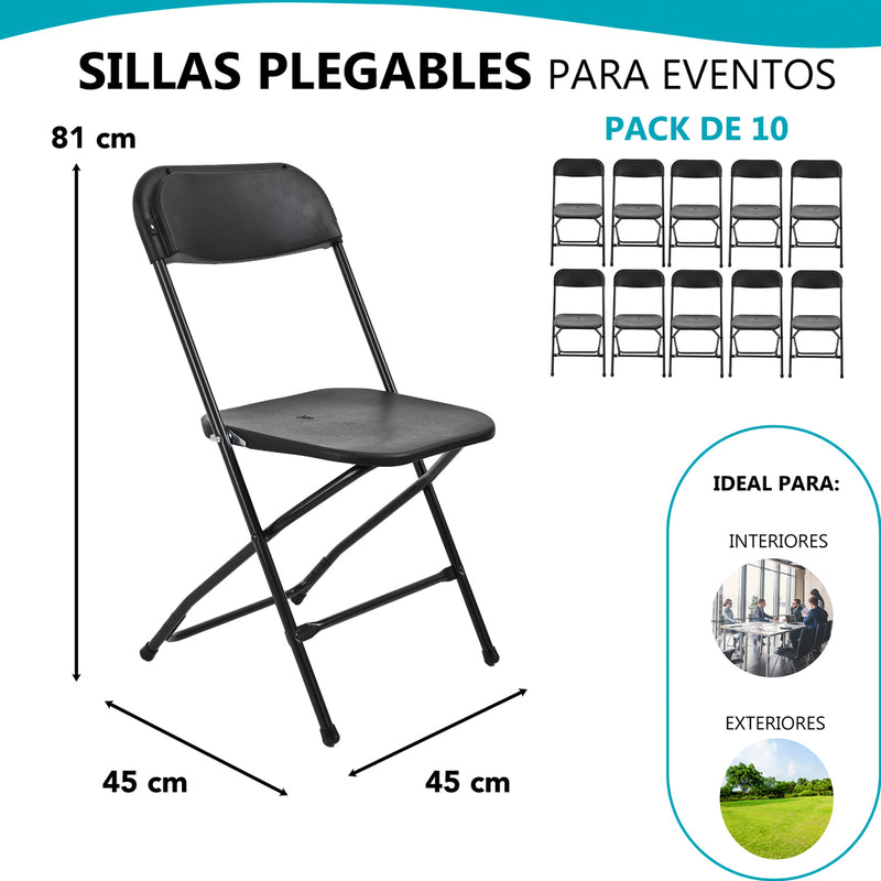 Set 10 Sillas Plegables plásticas para eventos, jardín y exteriores