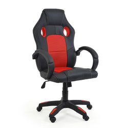 Silla gaming ergonómica, cuero sintético, negro y blanco, silla de oficina  giratoria con ruedas, altura e inclinación ajustables