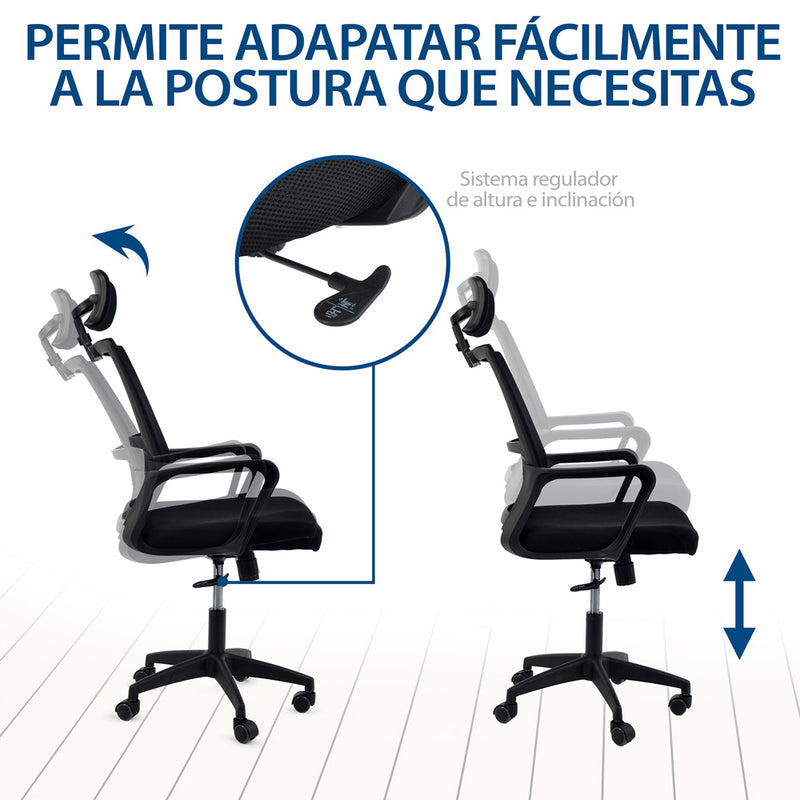 SILLA DE OFICINA EJECUTIVA ERGONÓMICA RECLINABLE CON RUEDAS LABBA 602