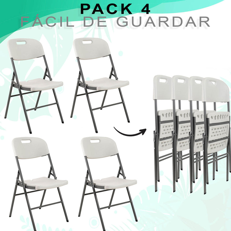 Set 4 Sillas Plegables Plásticas Color Blanco para Eventos LABBA